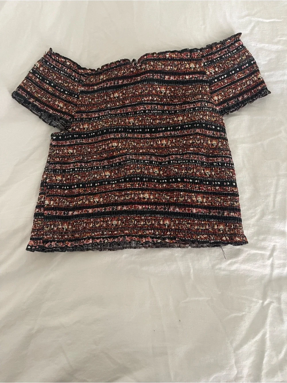 Mossimo Supply Co. Off-Shoulder Striped Knit Crop Top - Black & Rust